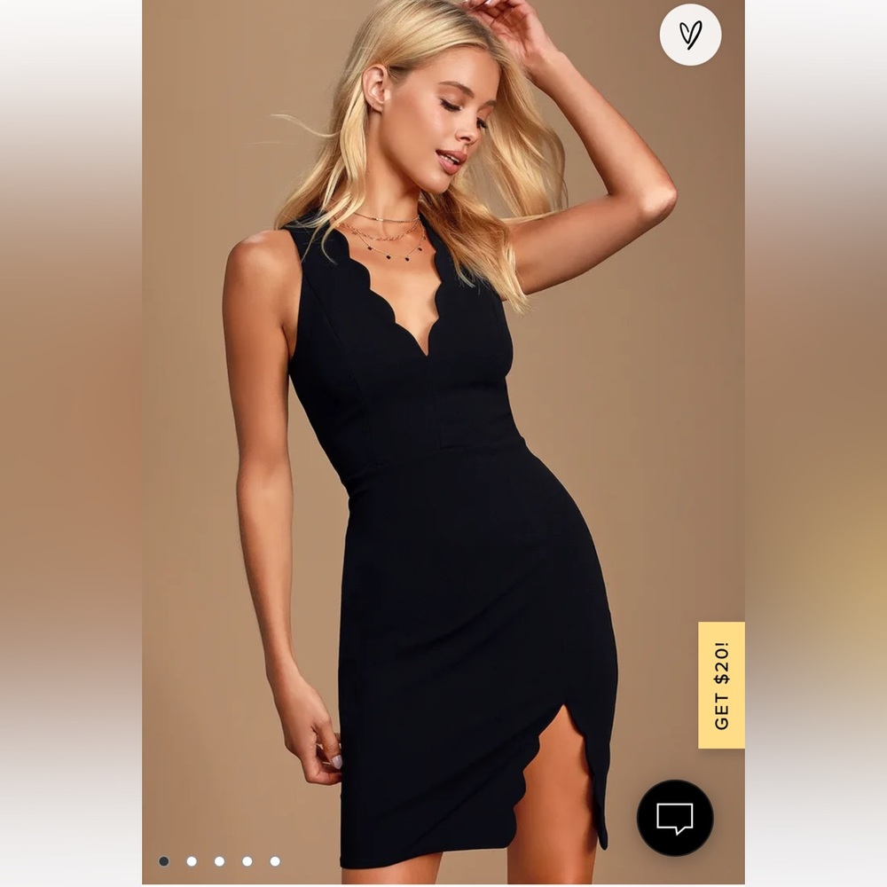Lulu’s Feeling Coy Black Scalloped V-Neck Bodycon Dress